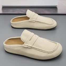 Men's Suede Leather Slip - On Casual Shoes with Soft Sole - 45 (Beige)