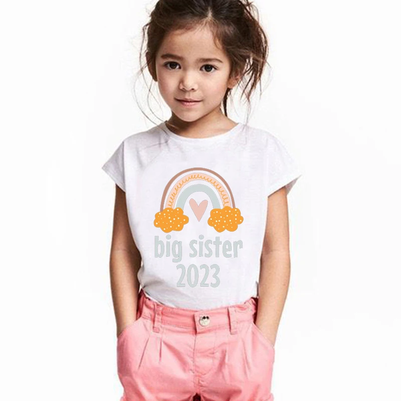 

Mother Kids Clothes Funny Girls Casual T Shirt Summer Kids Cute Short Sleeve Big Sister 2023 Letter Print T-shirt Children Tops