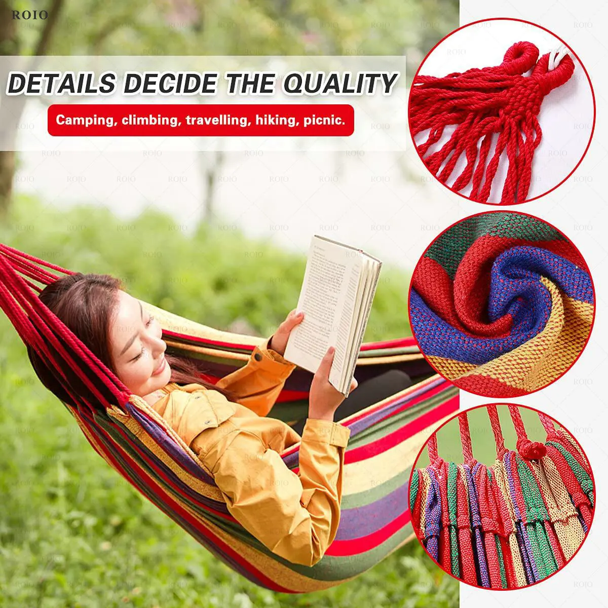 Camping Hammock Portable Hammock Striped Canvas Single Double Travel Hanging Bed Camping Accessories Outdoor