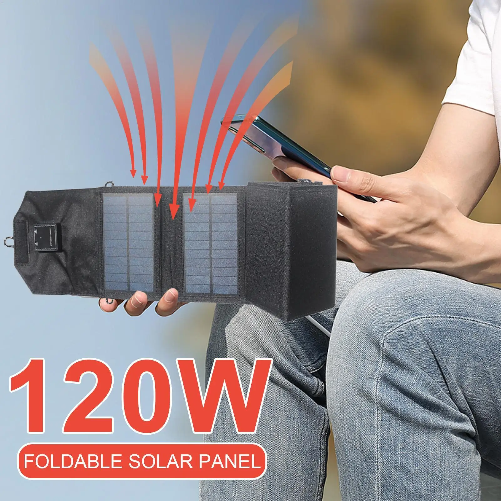 Solar Cell Phone Charger Cellphone Battery Foldable 120W Charger Waterproof Double USB Port Charging Bank For Camping Beach RV