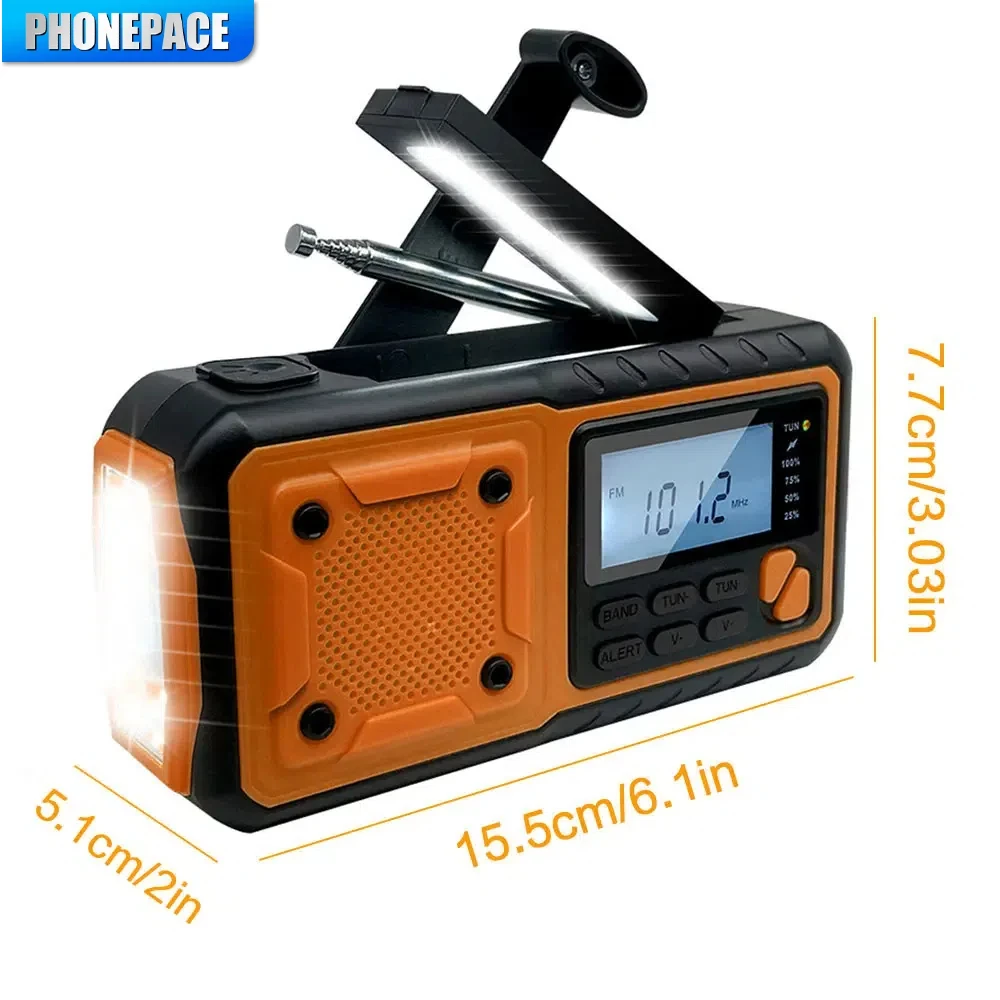 Solar Power Radio Portable Emergency Hand Crank Charging AM/FM Weather Radio Led Reading Flashlight Bank Phone Charger