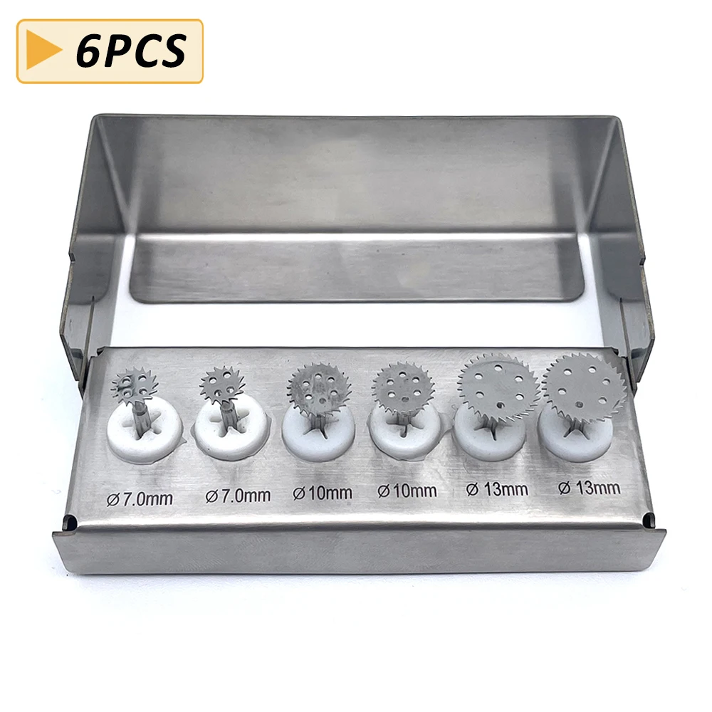 

6Pcs Dental Grinding Cutter Tools Implant Saw Disk Surgical Tools Implant Bur Drills With Sterilization Holder 7mm10mm