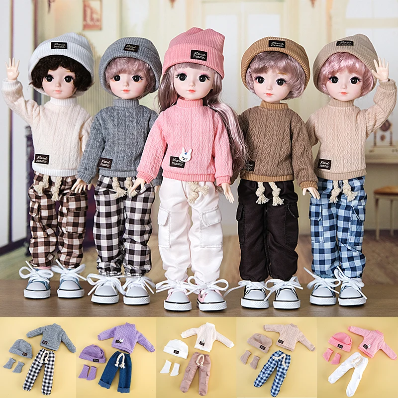 New fashion Sweater BJD Doll Clothes Outfit for 1/6 30cm BJD Dolls 12inch Girl Boy Doll Clothes with Pants Hat Socks muslady 12inch snare drum head with drumsticks shoulder strap drum key for student band