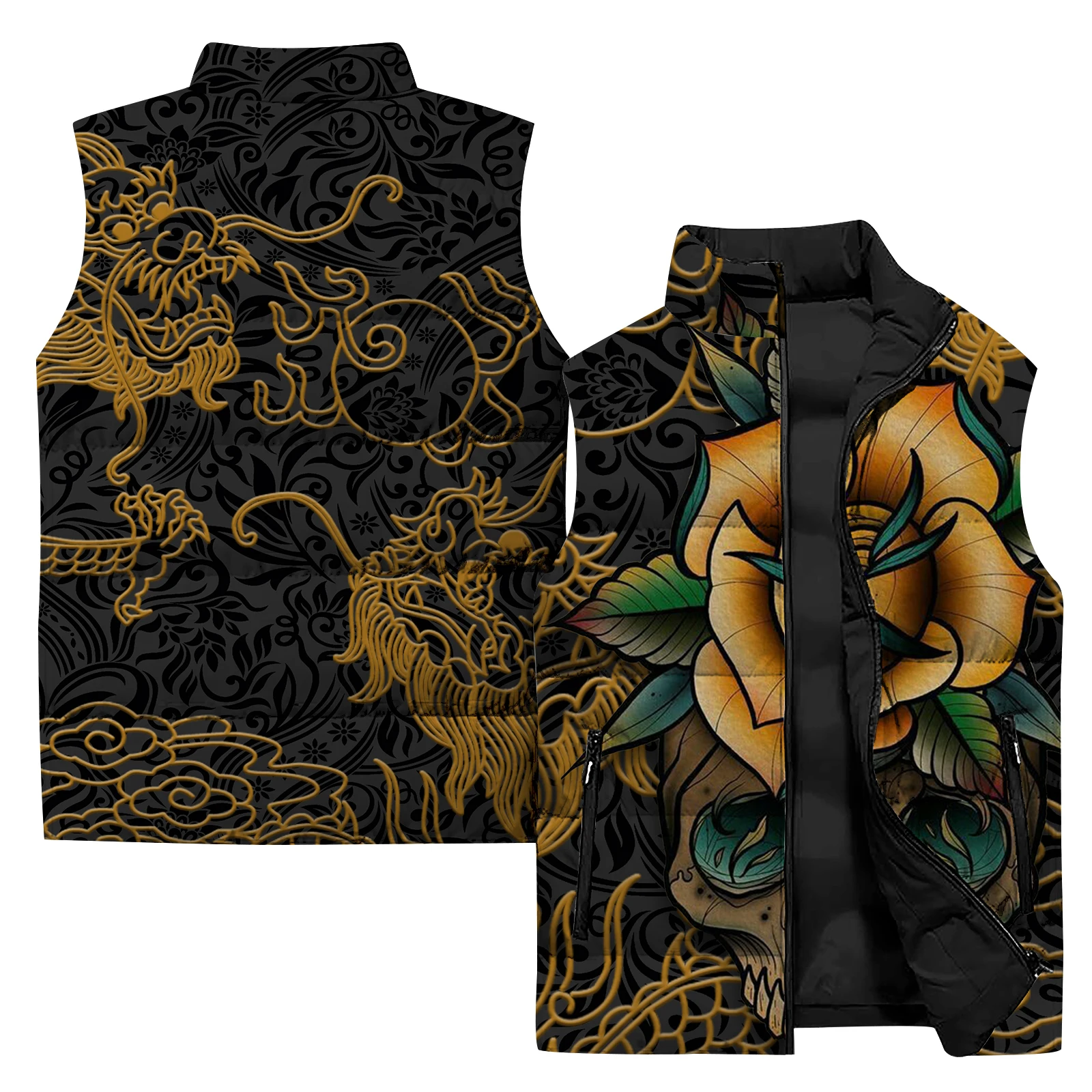 thumbnail image 1 of Chaleco aislante con flores para hombre, chaquetas de invierno frescas para hombre, abrigo cálido duradero con rosas y plantas, ropa barata para hombre, chaquetas de plumas para hombre 2024, 1 of 4