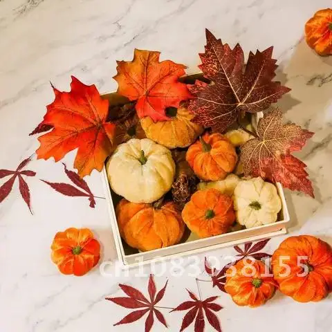 

Artificial Pumpkin 12pcs Velvet Plush Material Soft Fake Pumpkin Autumn Harvest Thanksgiving Halloween Decoration