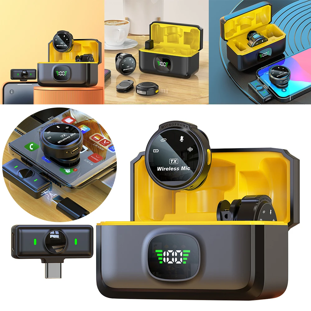 마그네틱 클립이 있는 무선 라발리에 라펠 마이크, 비디오 녹화용 iOS 인터페이스, 유튜브 브이로그 USB-C