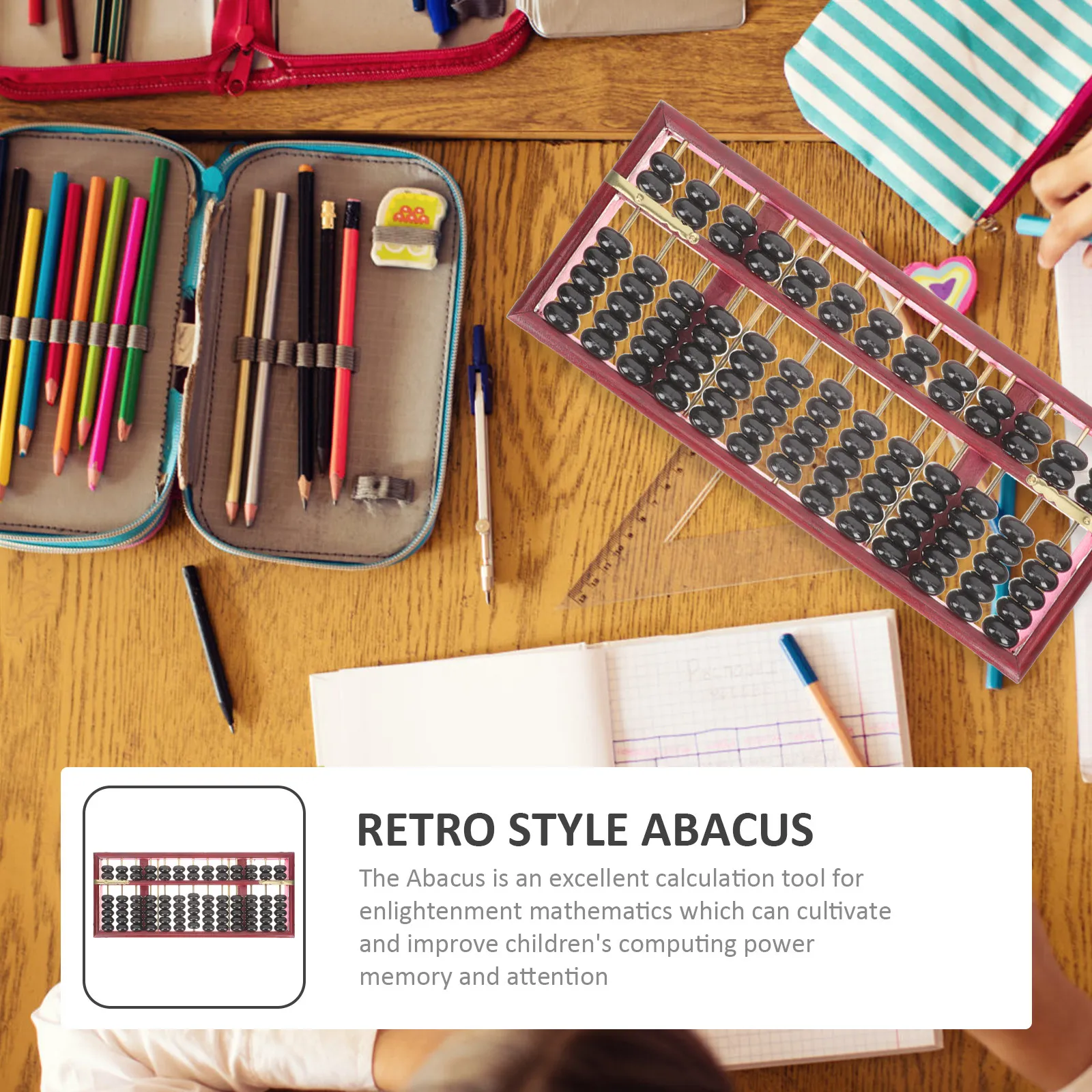 13열 레트로 스타일 나무 주판, 어린이 수학 계산 학습 도구, 어린이 수학 교육용 교구