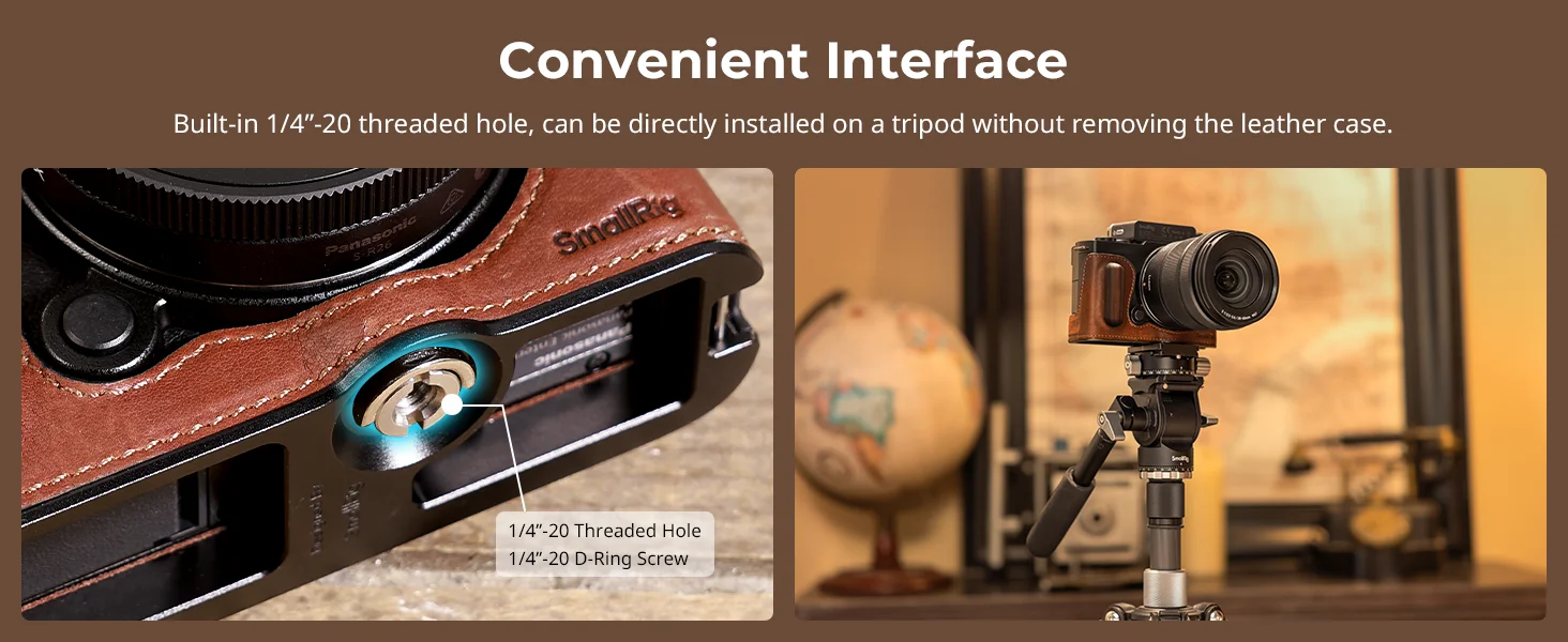 S9 Leather Half Case, Camera Leather Case for Panasonic LUMIX S9 Built-in Wooden