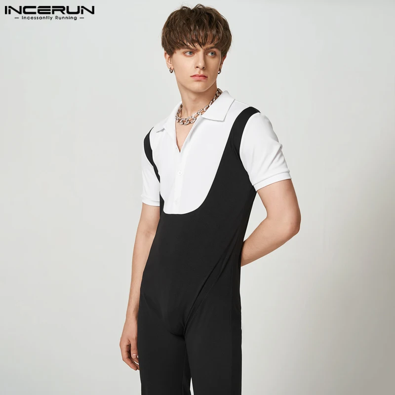 Stylish Well Fitting Rompers INCERUN Men Fashionable Color Contrast Bodysuit Casual Hot Sale Short-sleeved Jumpsuits S-5XL 2024