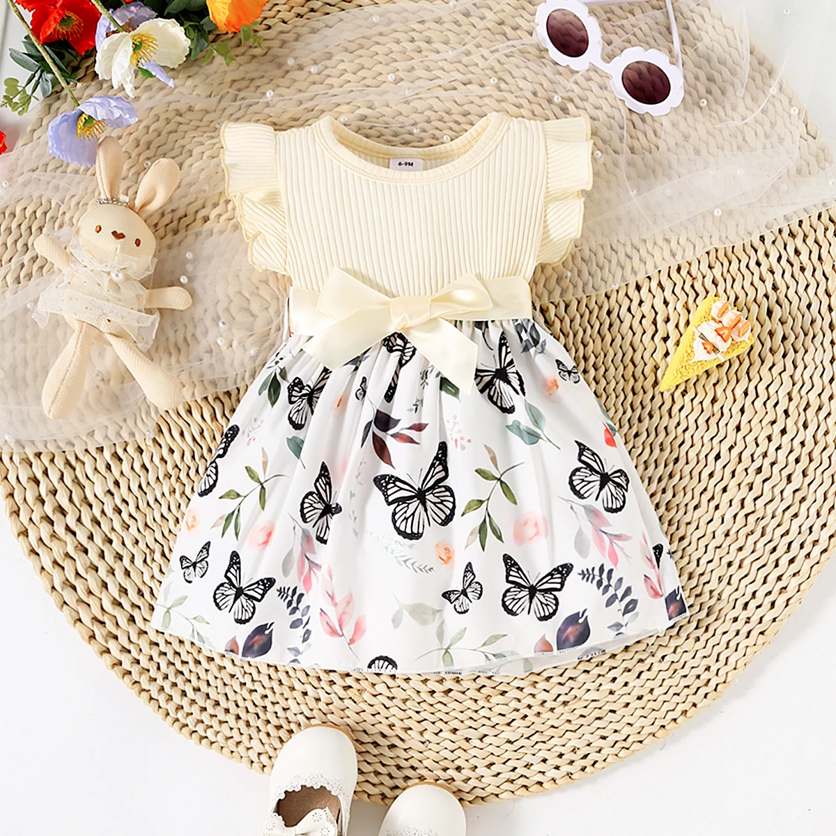 Butterfly Print Ruffle Dress Set 4