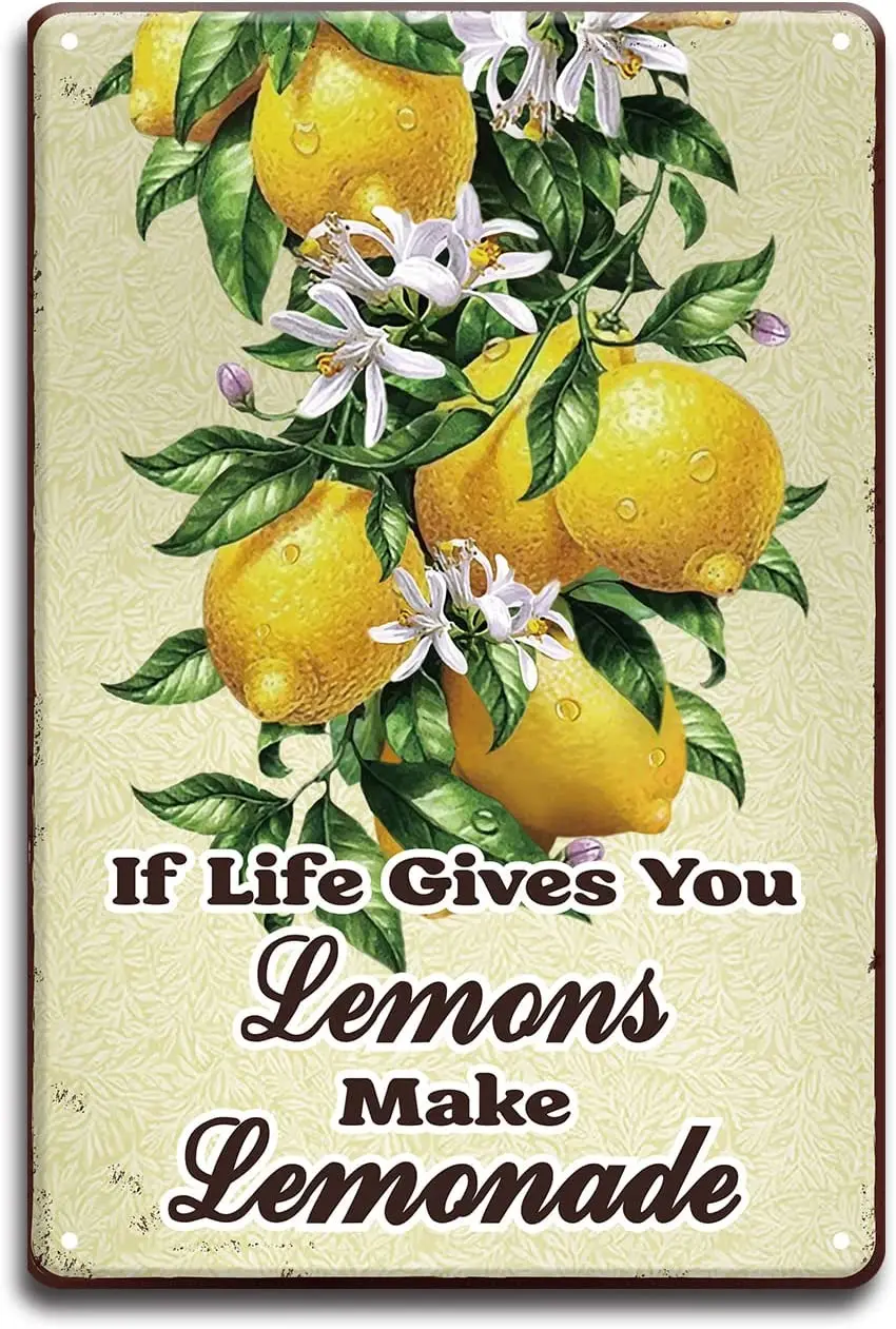 

Lemon Fruit Vintage Metal Tin Sign Plaque Poster 'Make Lemonade' Retro Metal Wall Decorative Tin Signs 8×12inch for Home