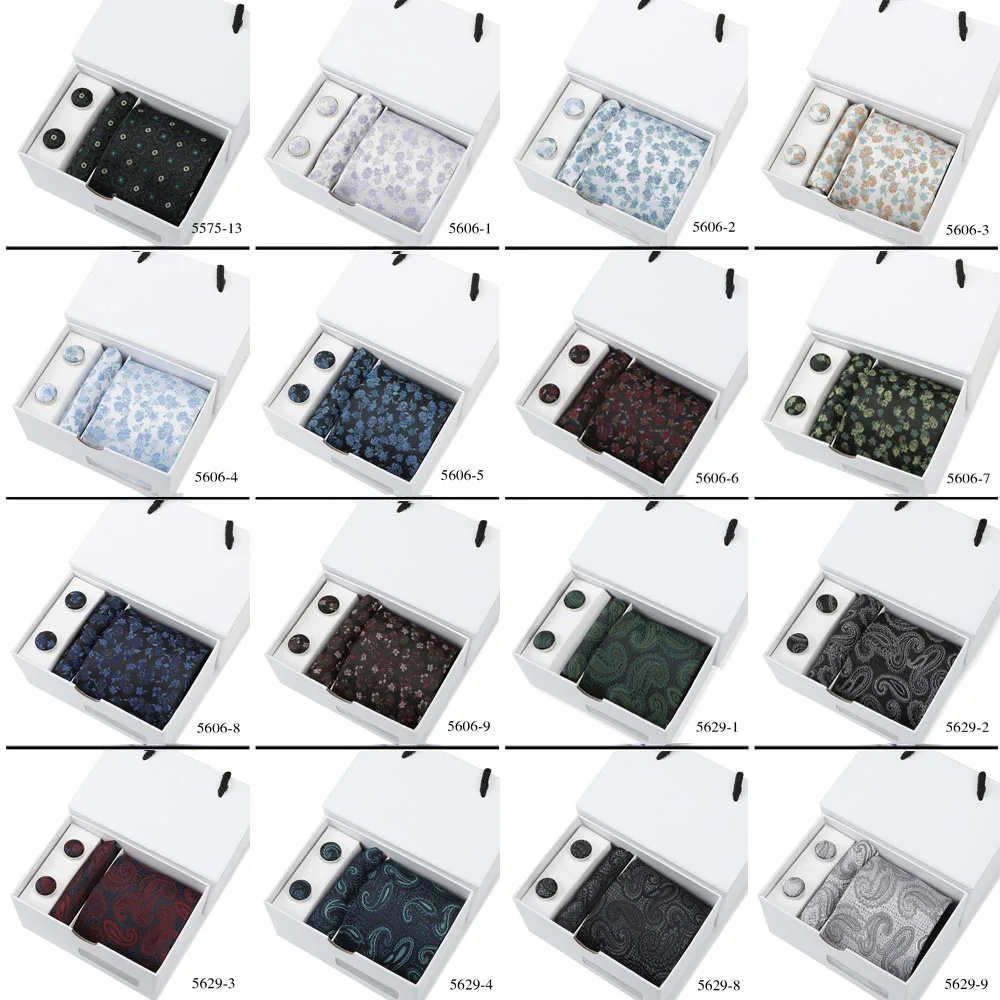 Bussiness Krawatten Sets Für Männer Plaid Blau Drucken Krawatten Manschettenknöpfe Taschentücher Hochzeit Bluse Zubehör Weiß Geschenk Box Anzug – Detail 4