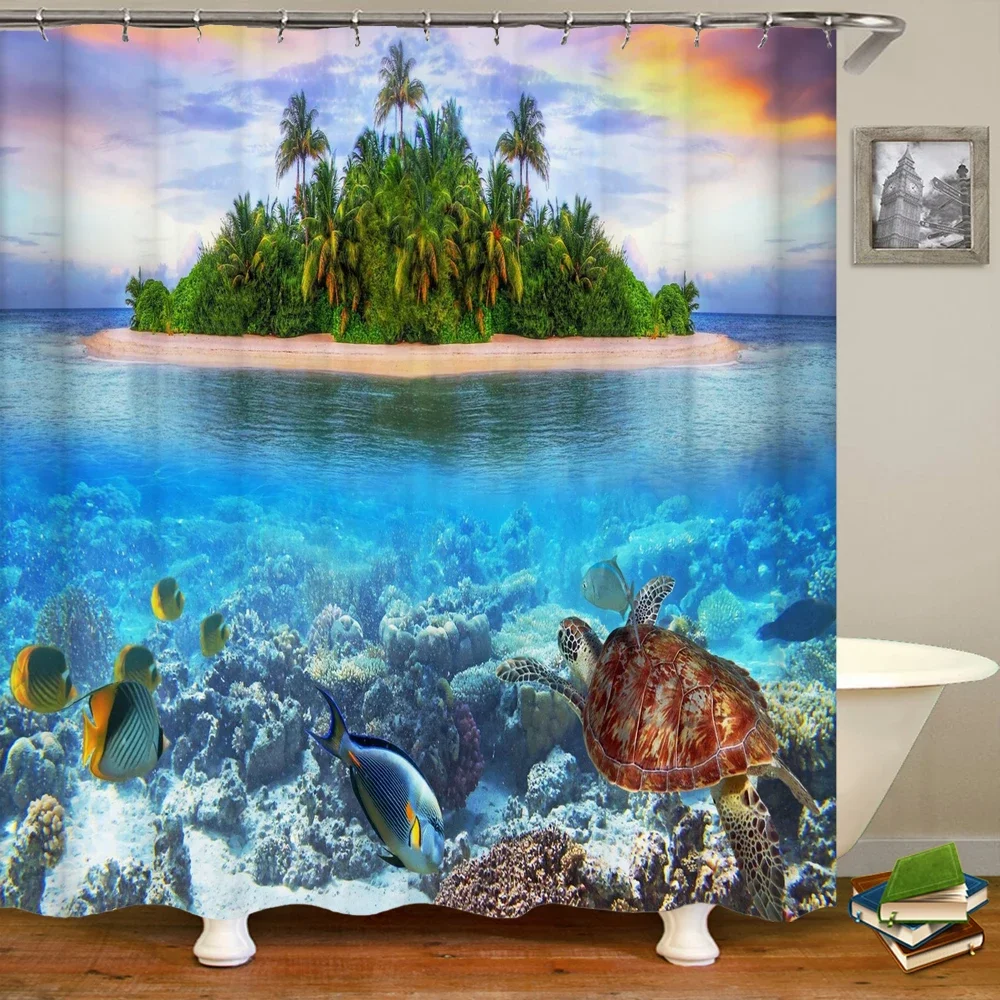 Underwater World Fish Turtle 3d Shower Curtains Ocean Dolphin Sea Scenery Fabric Waterproof Bathroom Decor Screen shower curtains