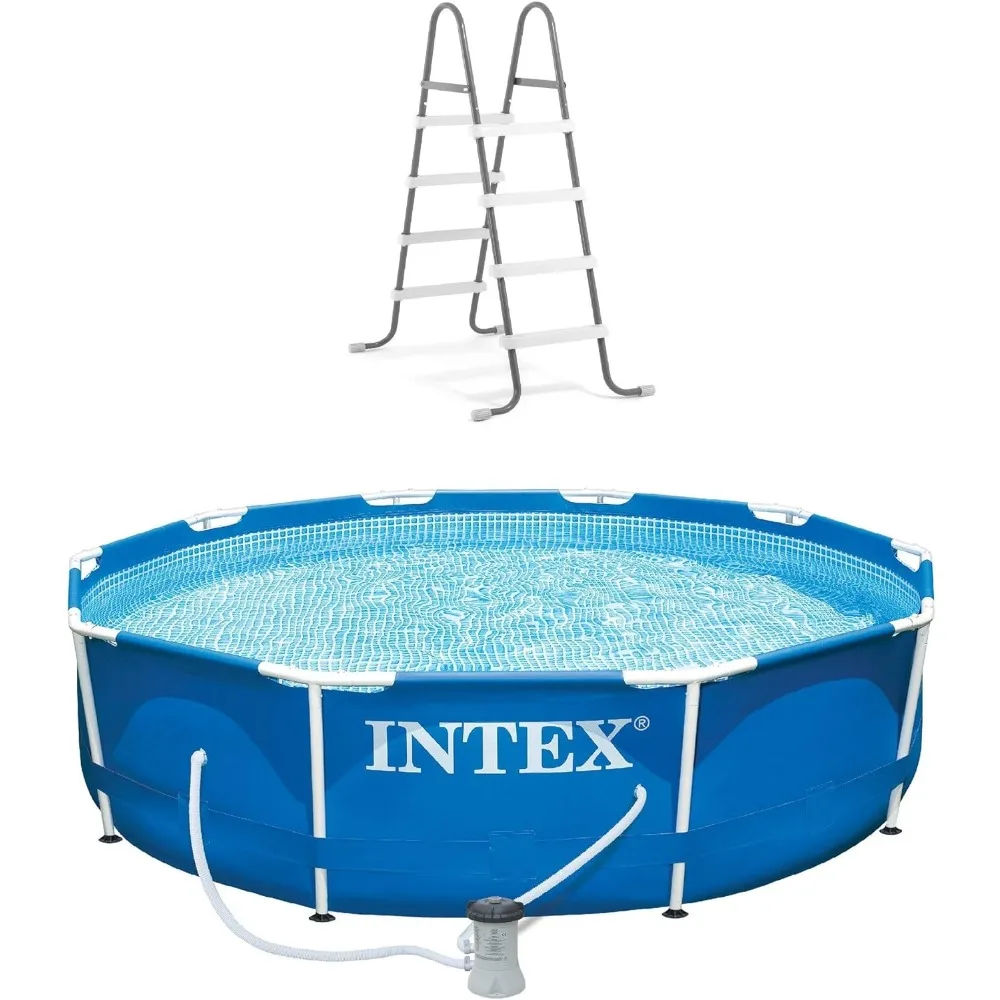 

Intex 10ft x 30in Metal Frame Above Ground Pool & Intex Steel Frame Pool Ladder