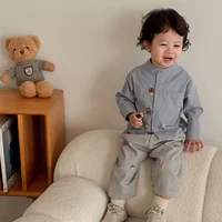 Nouveau pantalon sarouel en coton brodé de dessins animés pour tout-petits, collection automne 2026 – Pantalon décontracté en jean rayé ample pour bébé garçon 4