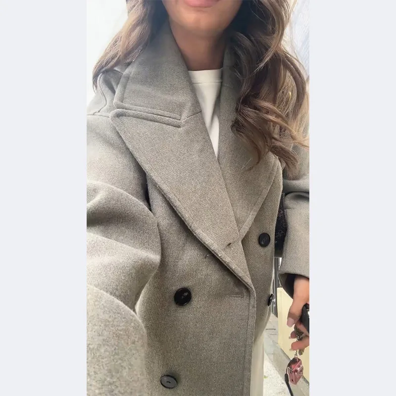Elegant Women's Short Woolen Coats Loose Lapel Double Breasted Full Sleeve Female Jacket 2026 Autumn Lady Solid Warm Outwear 18 S0b32feede38449fea02e9406643e83fai