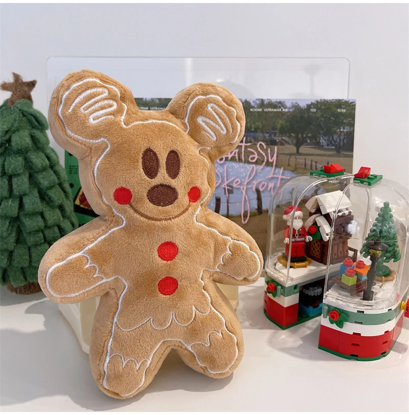 cute Gingerbread Man Mickey Minnie Plush Toy Bag Pendant Stuffed Anime Biscuit Plushies Cuddly Cookie Doll Home Decor Xmas Gifts
