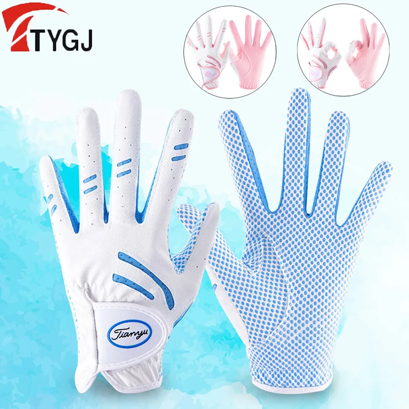 

Ttygj 1 Pair Boys Girls Elastic Breathable Golf Gloves Children Anti-slip Particles Golf Mittens PU Leather Cycling Finger Cover