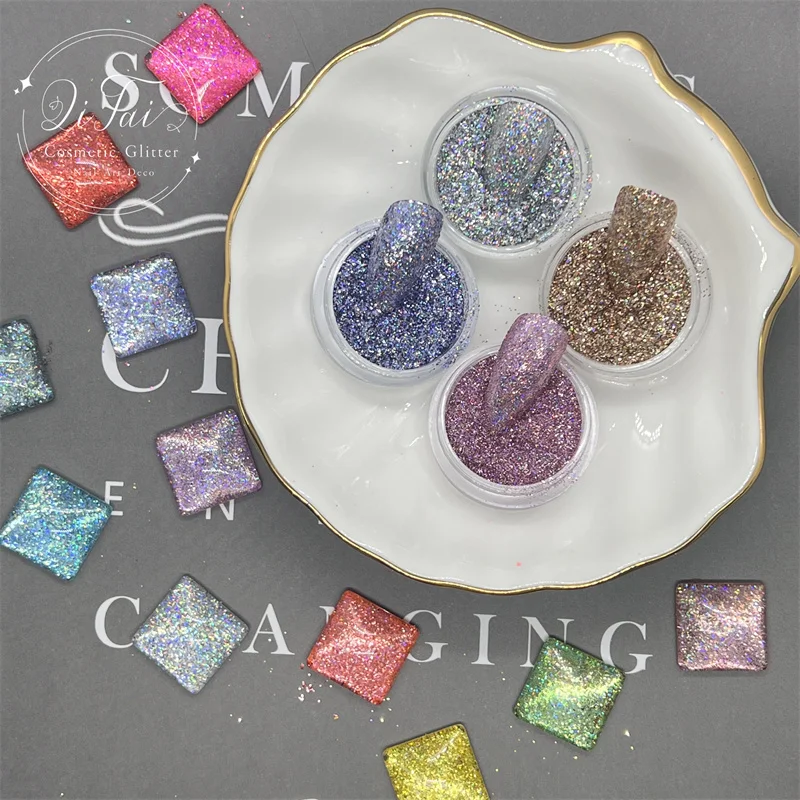 

QITAI Beauty 10g/Bag 18 Colors 1/128 Hexagon Super Shining Colorful Holographic Laser Glitter Powder for Nail Art Decoration