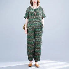  2023 New Thin Soft Light Print Floral Loose T Shirts Top Pencil Pants 2 Pieces Fashion Women Clothes Sets Summer Casual Set Suit 