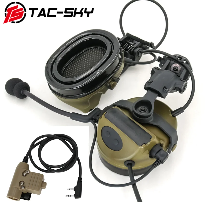 TS TAC-SKY Comtac II Helmet Rail Mount Military Hearing Protection Airsoft Tactical Headset and U94PTT for Baofeng Walkie Talkie
