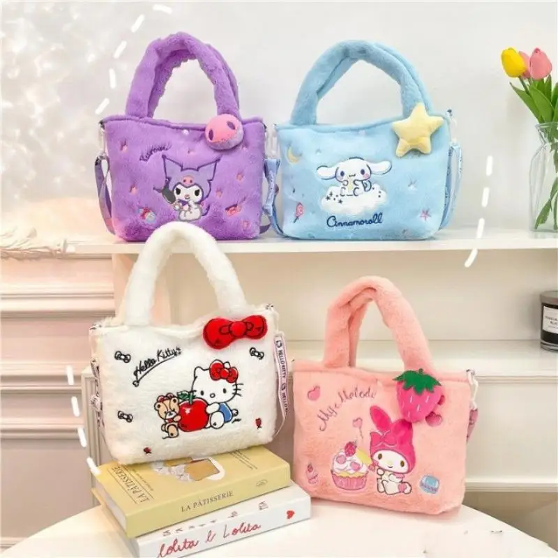 Ladies Handbag Sanrio Hello Kitty Plush Bag Kawaii Kuromi My Melody Cute Cartoon Anime Handbag Cinnamoroll Storage Tote Bags Women Girl Gifts