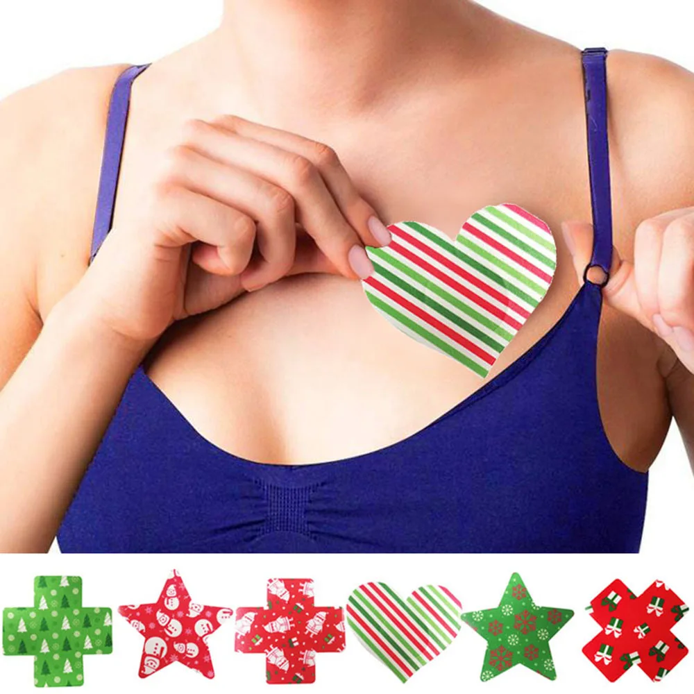 

Xmas Disposable Breast Patch Cross Shape Self-Adhesive Satin Nipple Cover Christmas Breast Pasties Stickers Strapless Clothes