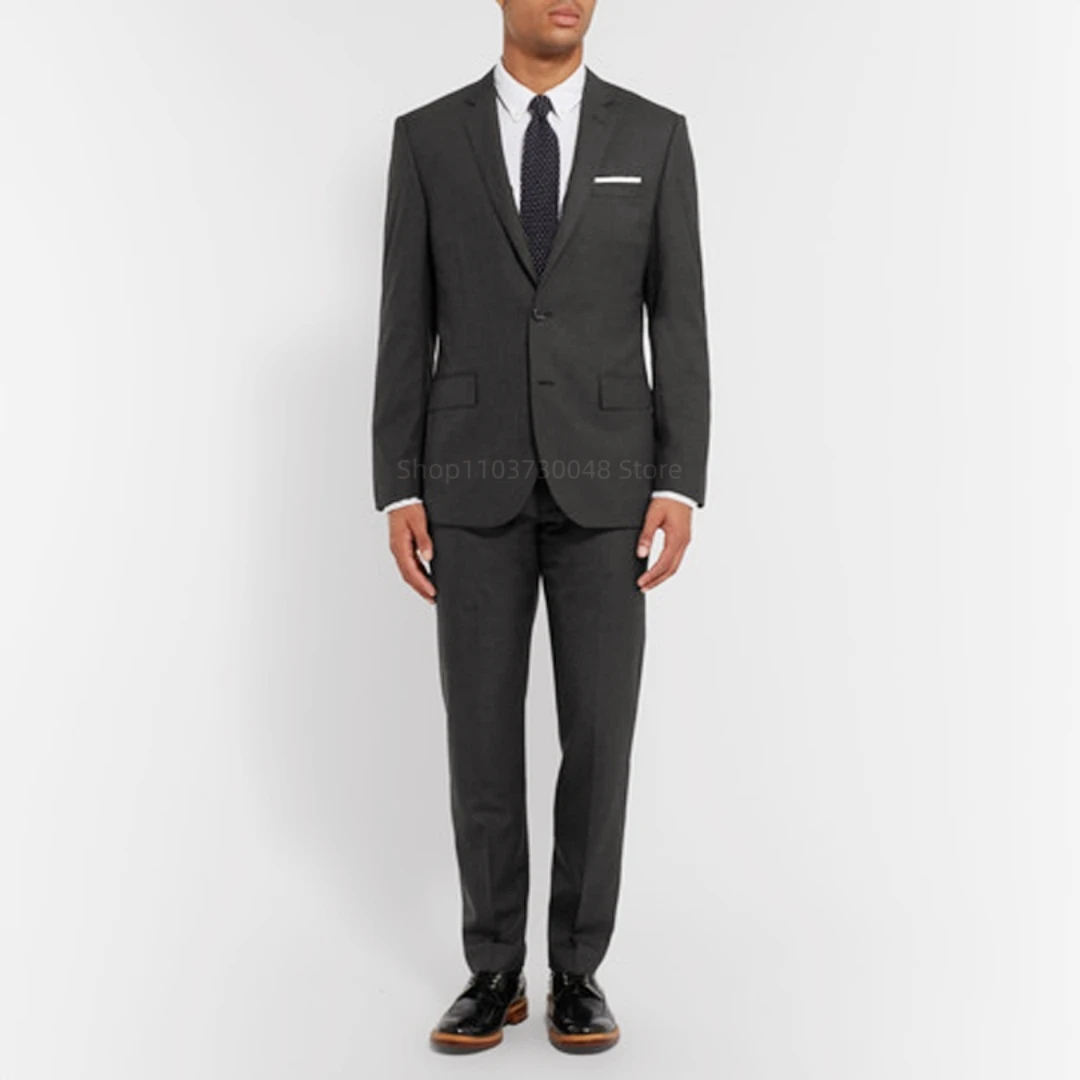 Smart Casual Gray Men's Suit Notch Lapel Two Buttons Jacket Pants Groom Wedding Prom Dinner Tuxedos Business 2-Piece Suits Set