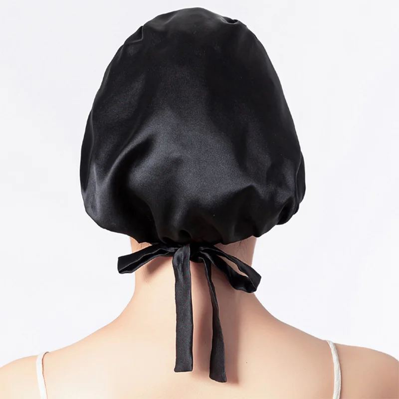 Birdtree 16MM 100%Natural Mulberry Silk Sleeping Cap 1 Layer Shower Nightcap Housework Cooking Haircare Bonnet Protector A34316M 2