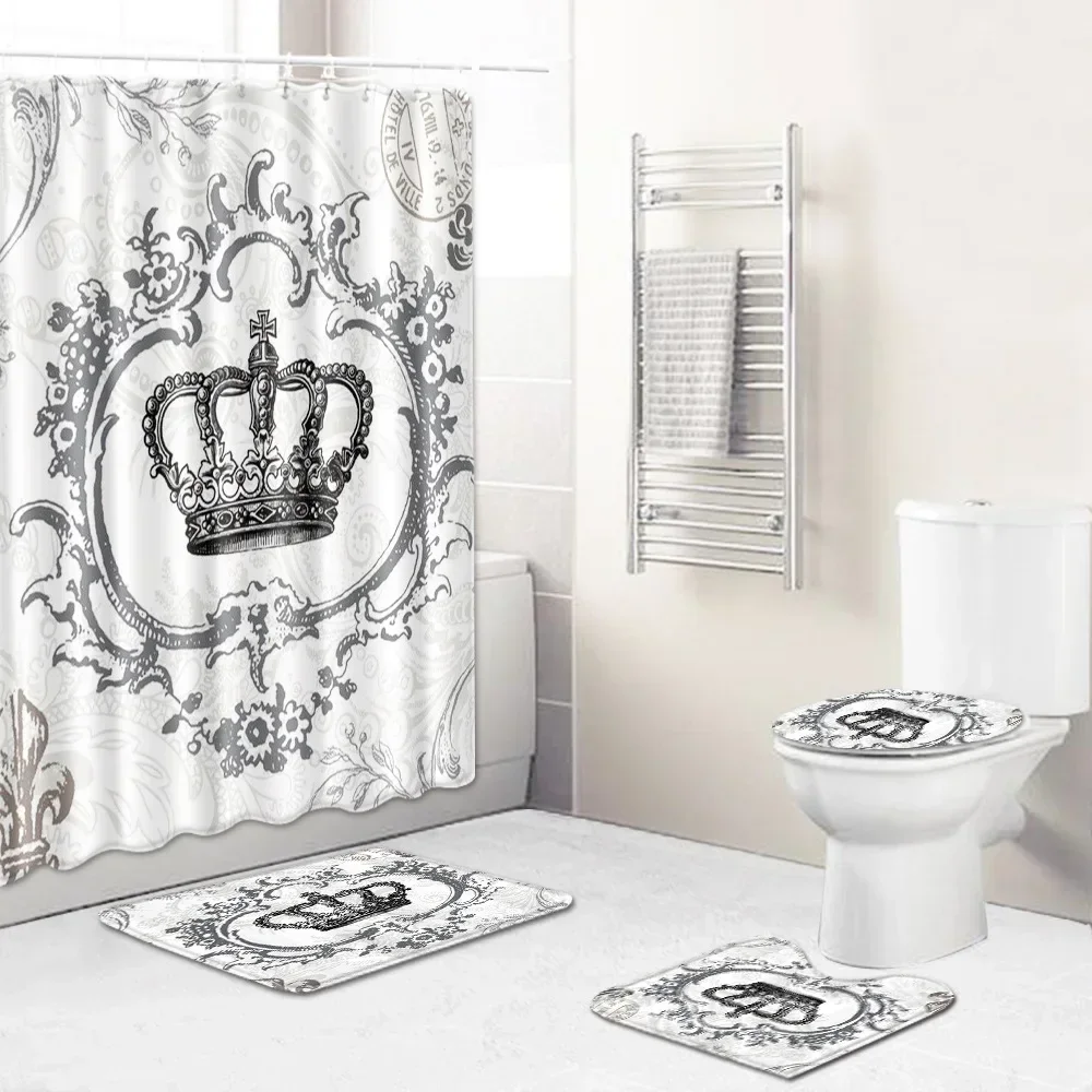 Home Waterproof Print Shower Curtain 4 Piece Carpet Cover Toilet Cover Bath Mat Pad Set Bathroom Curtain Bathroom Decoration 2