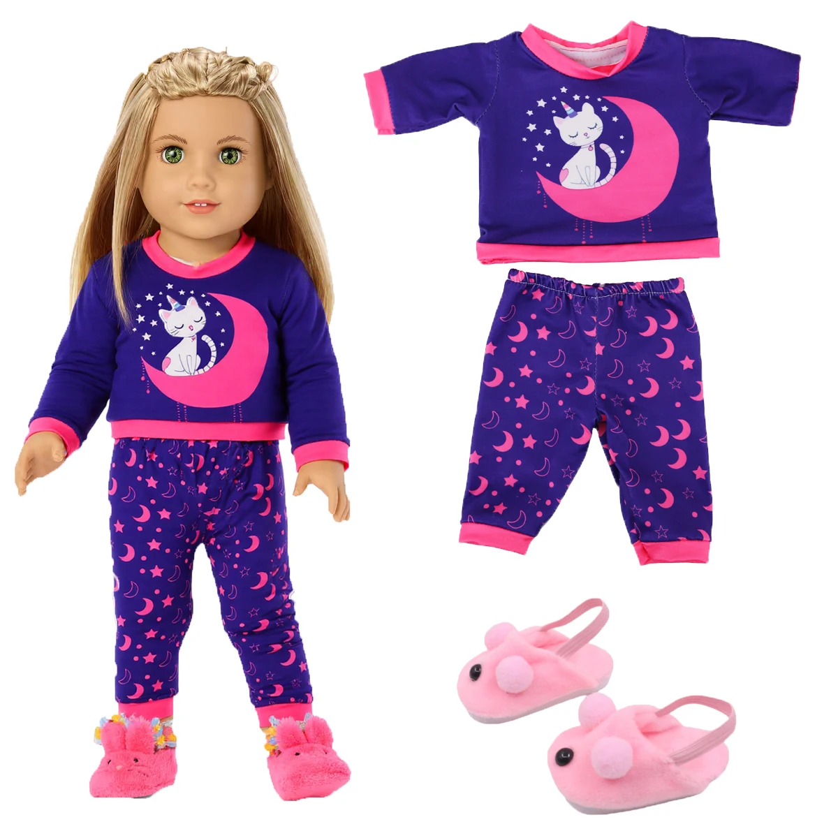 Puppenpyjamas und Schuhe für 18 Zoll (43 cm) American Girl Puppen, Baby-Puppenkleidung, Zubehör, Our Generation 42 cm, Nenuco – Detail 11