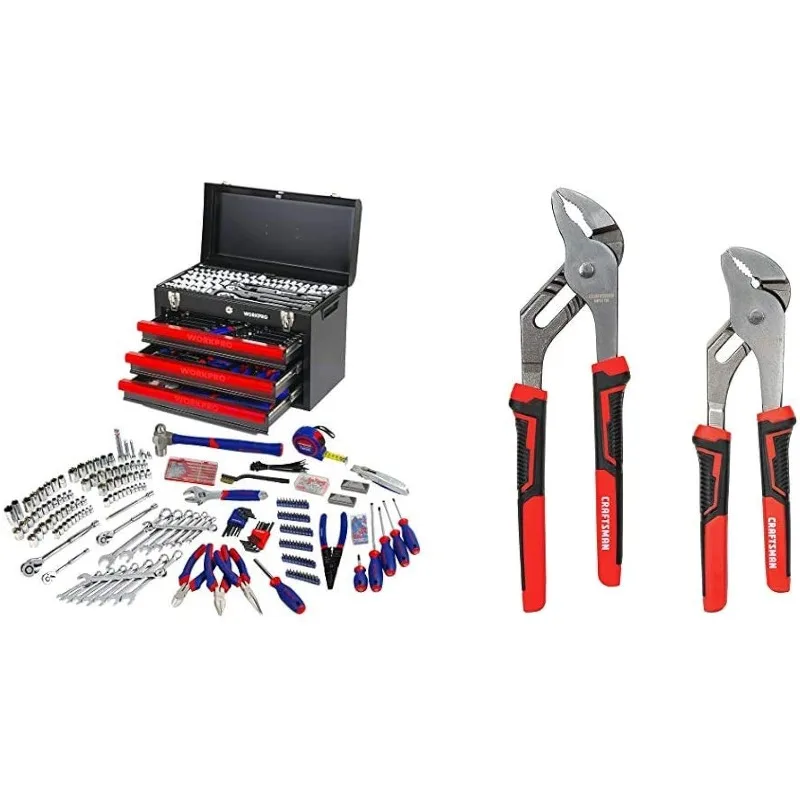 

408-Piece Mechanics Tool Set with 3-Drawer Heavy Duty Metal Box (W009044A) & Pliers, 2-Piece Groove Joint Set
