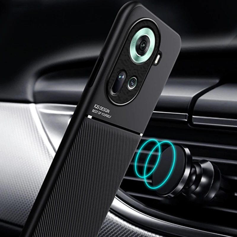 Luxury Leather Silicone Shockproof Phone Case with Car Magnetic Holder