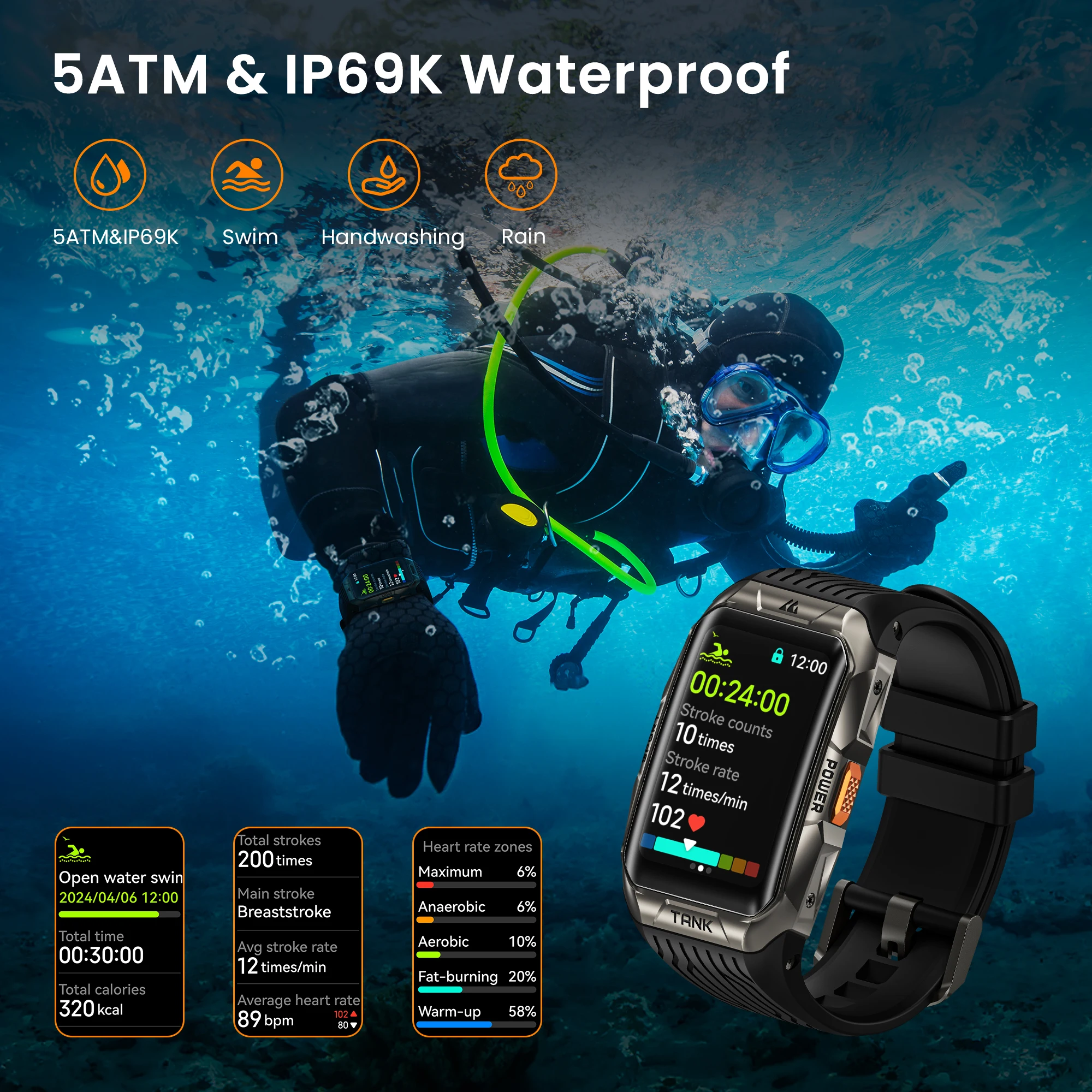 2025 KOSPET TANK X2 Ultra Smart Watch For Men 3D Curved Screen Compass Altimeter Barometric IP69K 5ATM Waterproof 1.64'' AMOLED 6