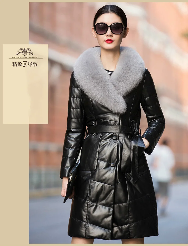 

2023 Genuine Leather Jacket Women Autumn Winter Sheepskin Coat Female Down Jackets Fox Fur Collar Mujeres Abrigos Pph1791