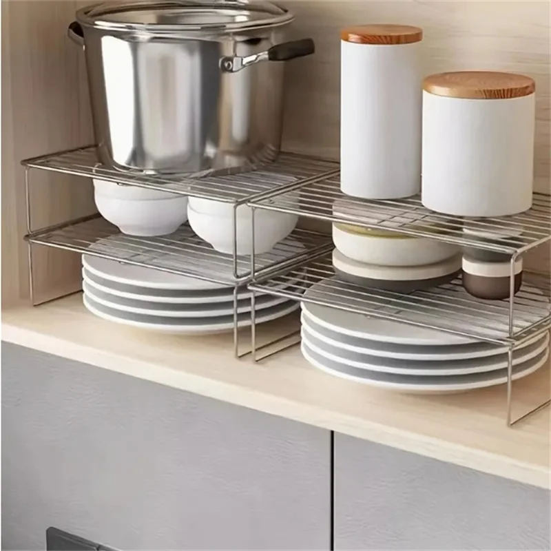 Kitchen Shelf Multifunctional Stackable Rack Space Saving Home Cabinets Tableware Refrigerator Food Plate Bowl Organizer Rack 4