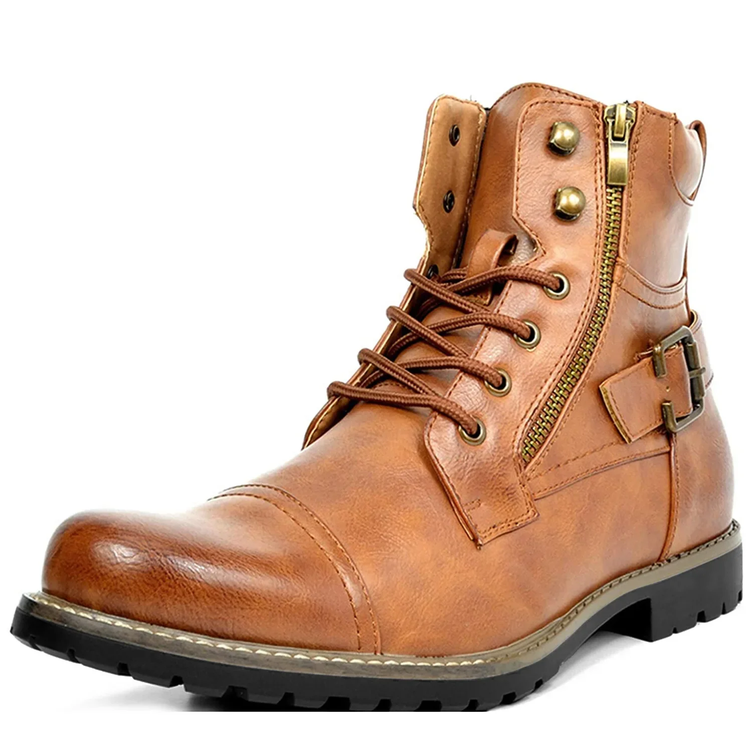 3 Colors Metal Double Zipper Motorcycle Men's Boots Fashion Mid Top Waterproof Riding Motorcyclist Boots