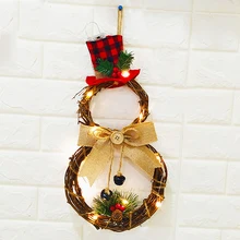 

Festival Decoration Wreath LED Garland Wall Hanging Ornament LED Lights with Hat and Bow Snowman Shaped Wreath