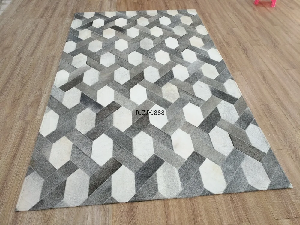 

2022 New Nordic Modern Natural Cowhide Rug Luxury Living Room Coffee Table Leather Cushion Bedroom Geometric Fur Rug Home Decor