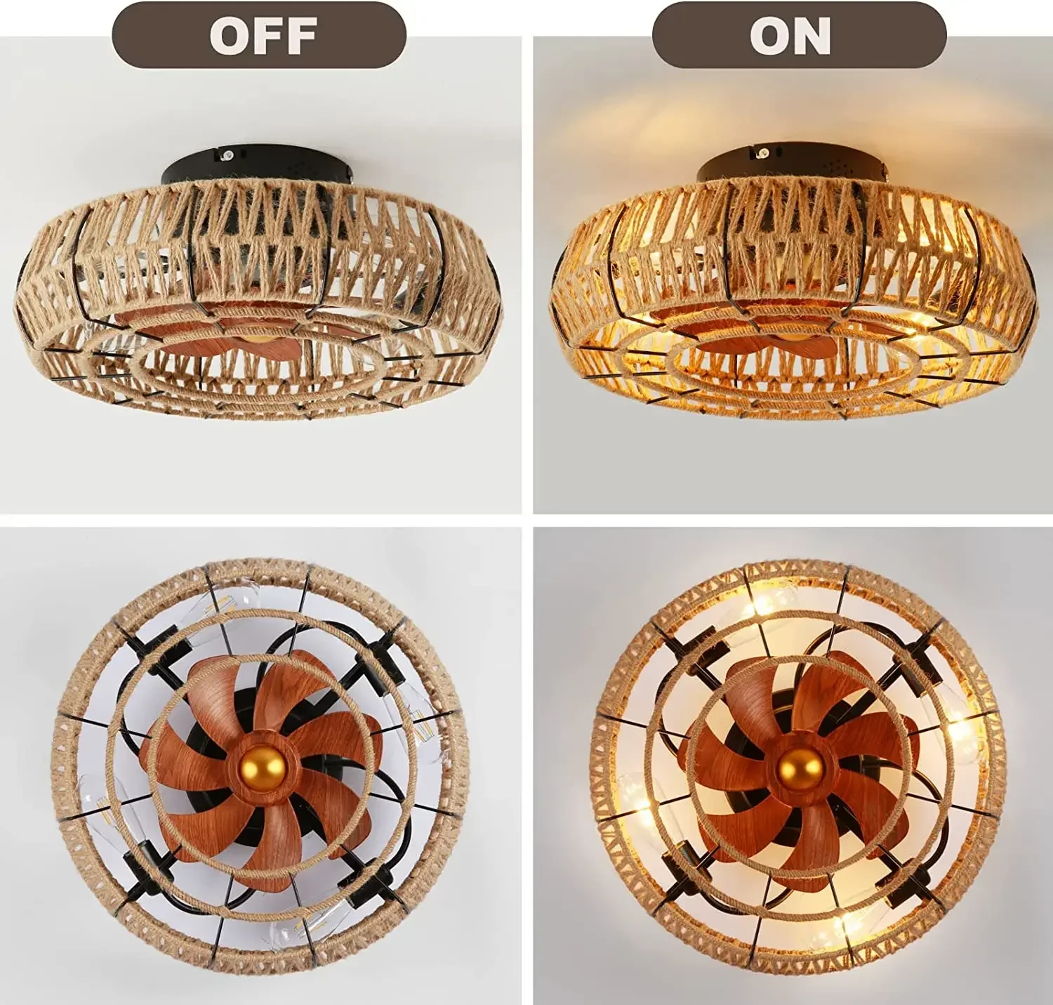 Industrial Wind Ceiling Fan with Light American Retro Cage Ceiling Fan Lamp Dining Room Bedroom Lamp Hemp Rope Remote Ceiling Fan Led Ceiling Fan Lights Led Fan Light