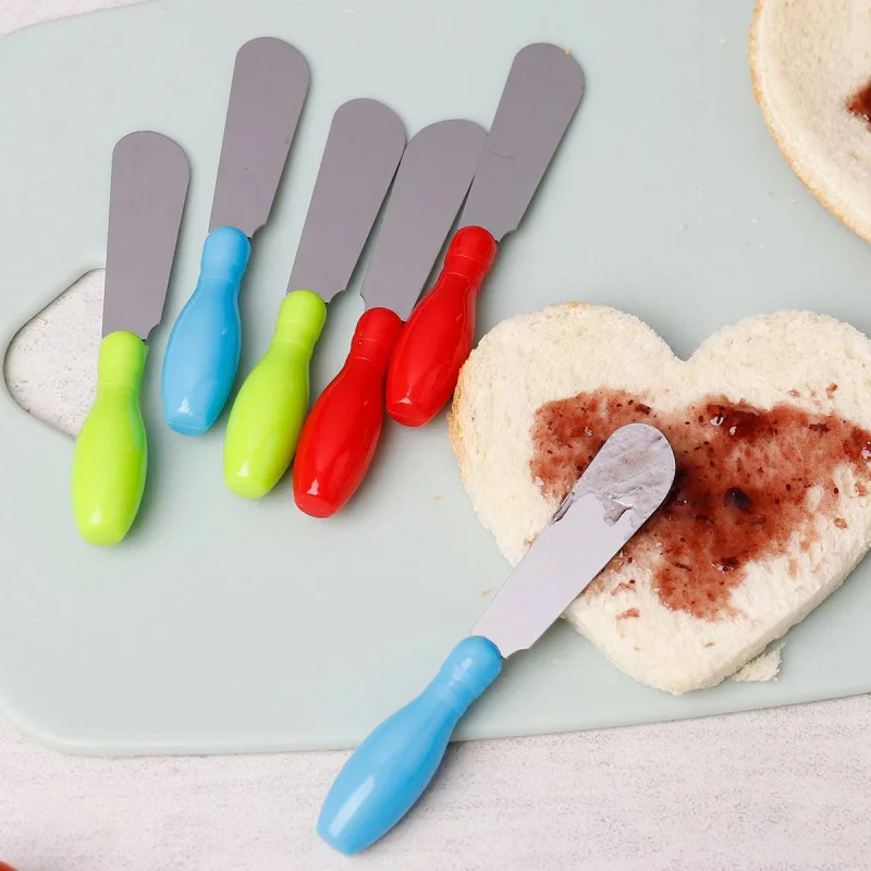 6PCs multi-purpose stainless steel mini butter spreader knife with plastic handle, bread sandwich cream cheese condiment knife