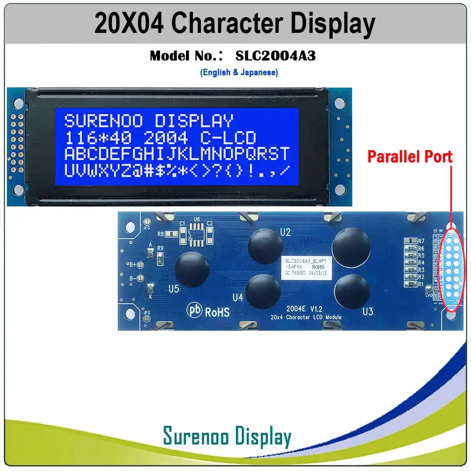 Surenoo 116*40MM 2*8Pin 204 20X4 2004 6800 IIC I2C Character LCD Module Display Screen LCM White LED Backlight English Japanese lcd display module display module