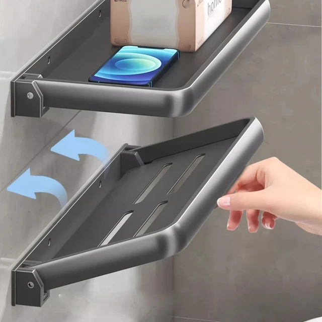 1 pezzo di scaffale pieghevole da bagno, scaffale da parete in alluminio salvaspazio, accessorio da bagno facile da installare 1