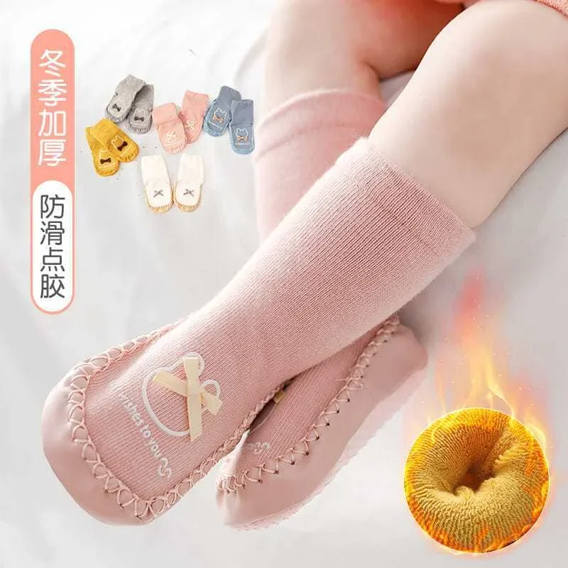 

Baby Floor Socks Spring Autumn Winter Medium Tube Non Slip Loop Insulation Children's Walking Shoes Combed Cotton Baby Shoes