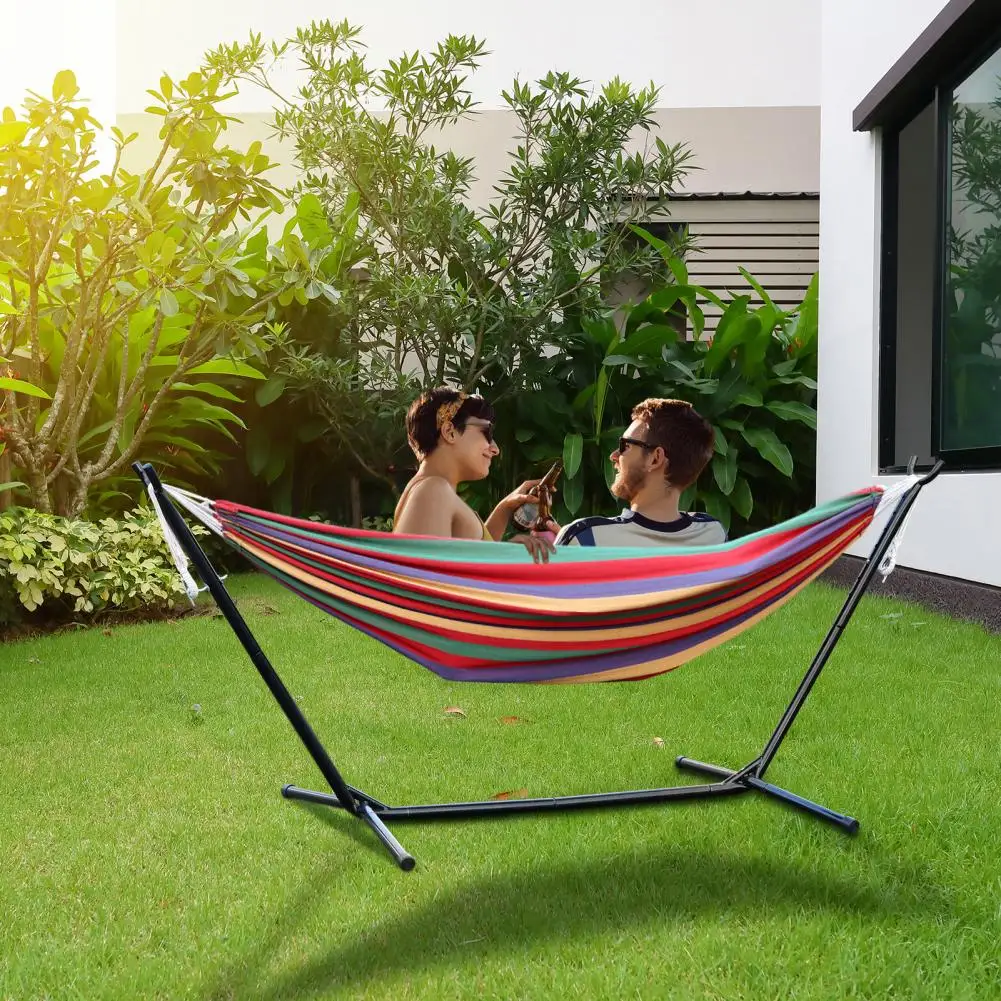 Hammock with Space Saving Metal Stand, Indoor Hammock Stand With Carrying Bag, Strong Striped Print Strong Load-Bearing 3