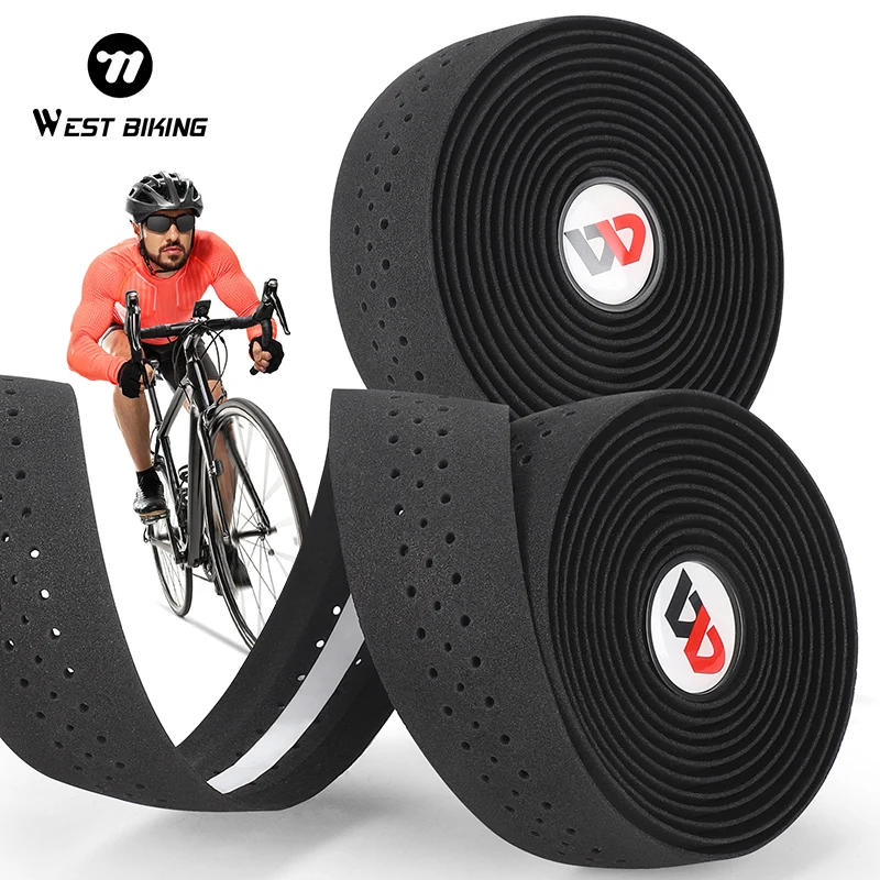 Bike Handlebar Tape Bike Accessory WEST BIKING Bike Handlebar Tape EVA Soft Belt Road Bicycle Anti-slip Damping Handlebar Tape Cycling Wrap End Plug Accessories