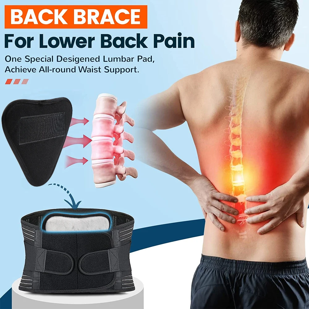 Cinturón de soporte de espalda para alivio del dolor de espalda con almohadilla Lumbar, soporte de espalda inferior para hombres y mujeres, soporte Lumbar antideslizante para ciática