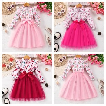 Girls' Mesh Ruffle Belted Dress 1