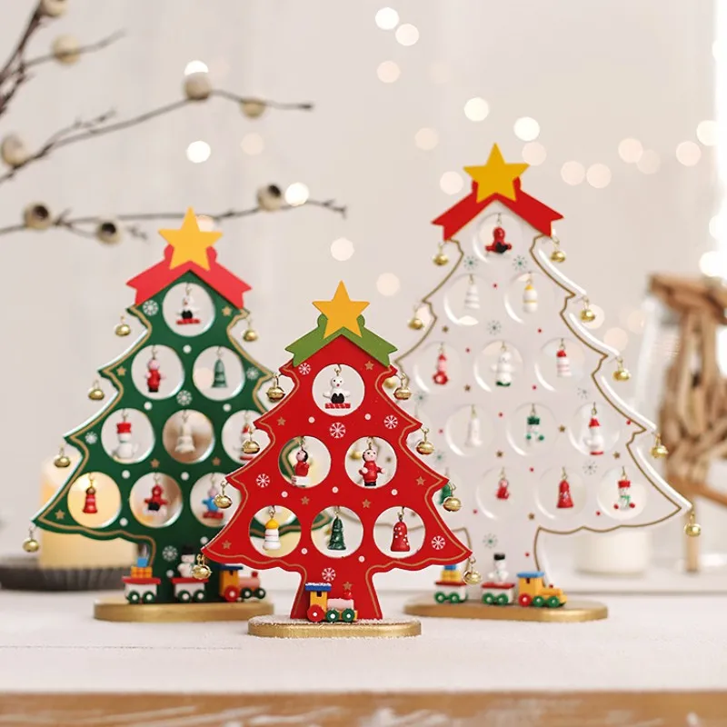 Single-Piece Wooden Christmas Tree Desktop Small DIY Mini Christmas Tree Decorations Scene Window Ornaments Christmas Gifts