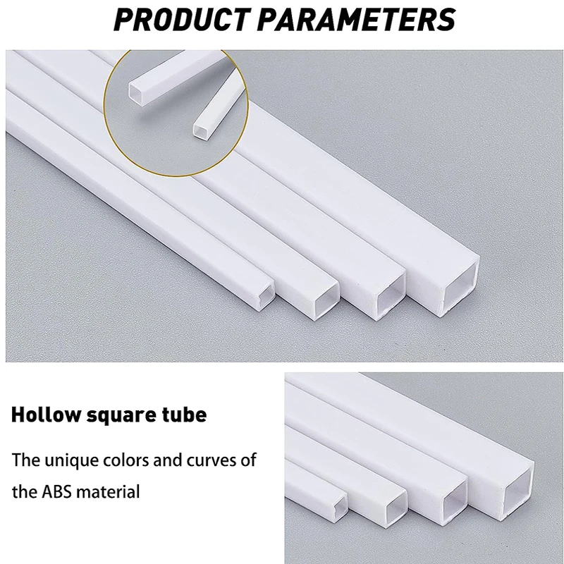50/10pcs ABS Plastic Square Tube Hollow Square Bar Rods Styrene Rod for DIY Sand Table Architectural Model Making